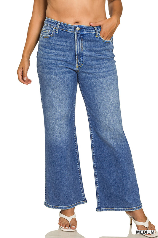 PLUS Zenana Medium Wash Wide Leg Denim Pants