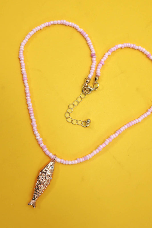 PINK FISH NECKLACE 18K STAINLESS STEEL TARNISH FREE