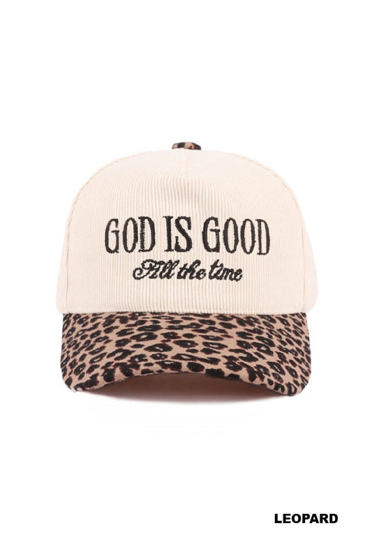God is Good All the Time Corduroy Leopard Trucker Hat