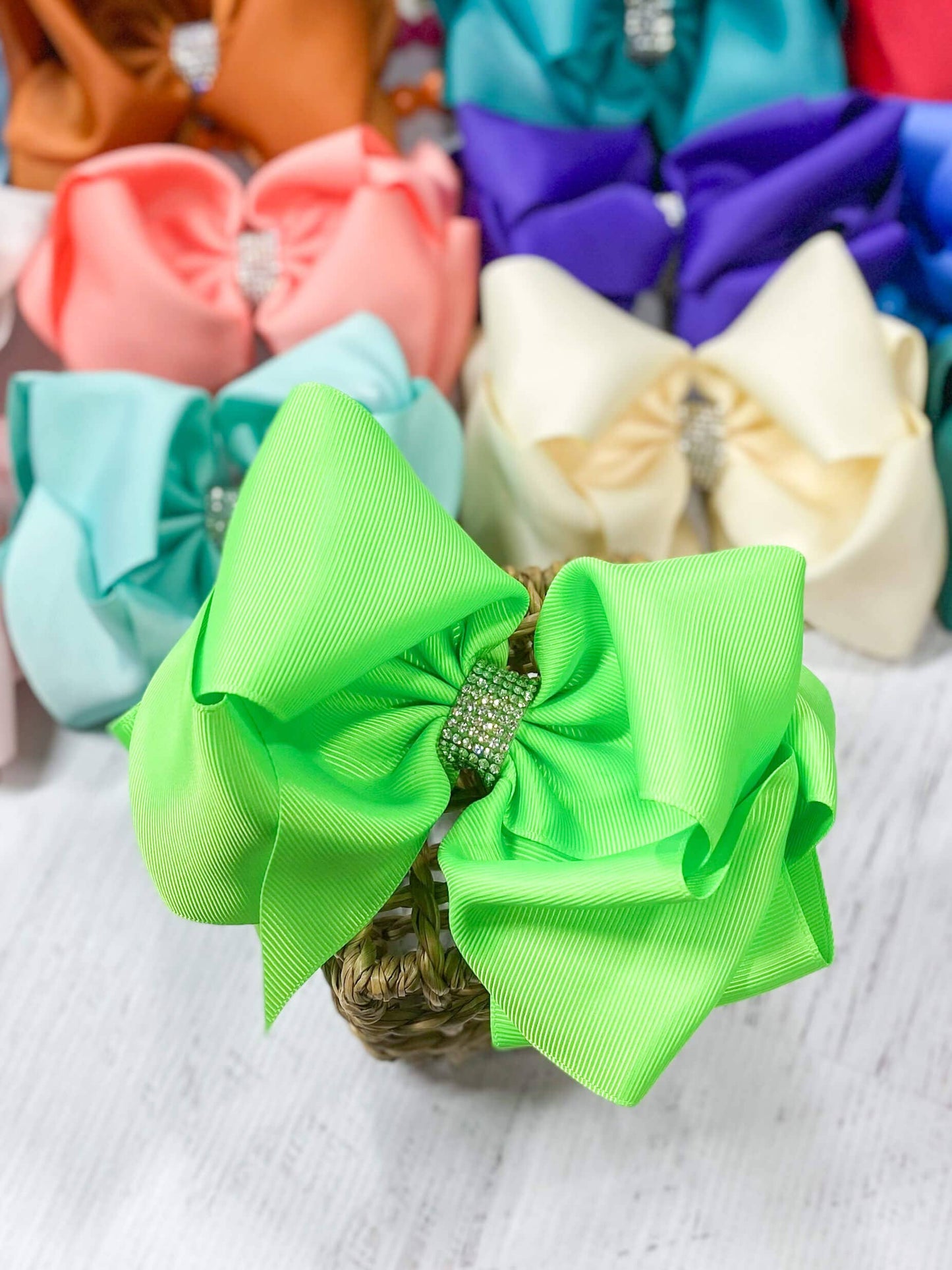 Texas Size Rhinestone Center Knot Hair Bows: Purple