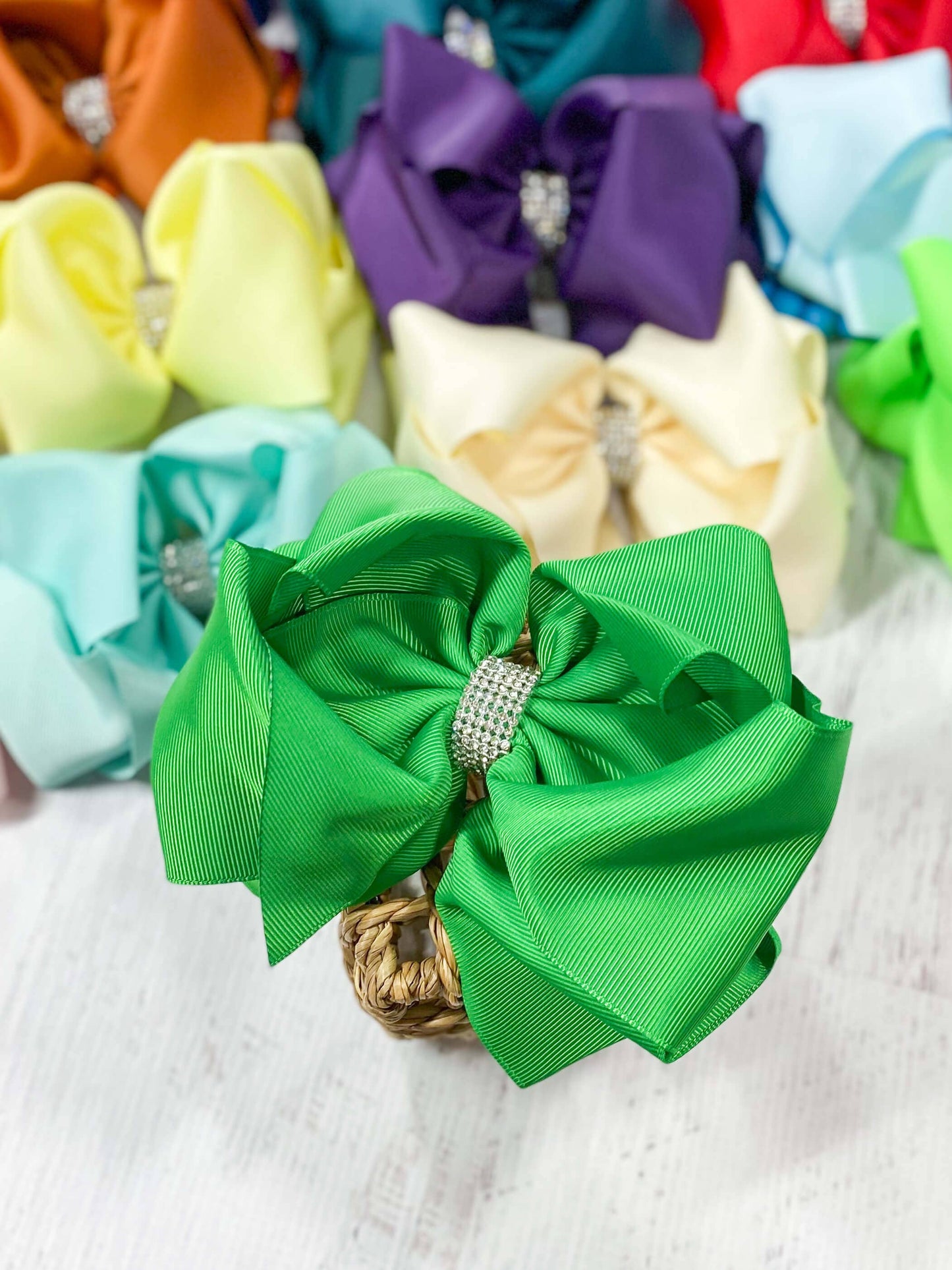Texas Size Rhinestone Center Knot Hair Bows: Coral