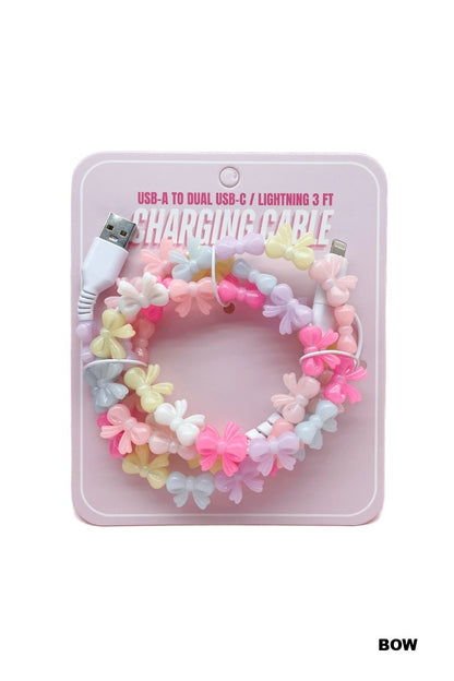 Beaded dual usb fast charging cable
