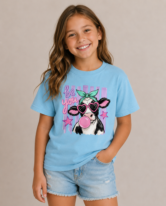 Be You Preppy Cow Kids Graphic Tee
