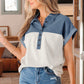 Denim & Light Gray Color Block Button Up Top