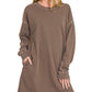 Brown Oversized Pigment Dyed Long Sleeve Dress