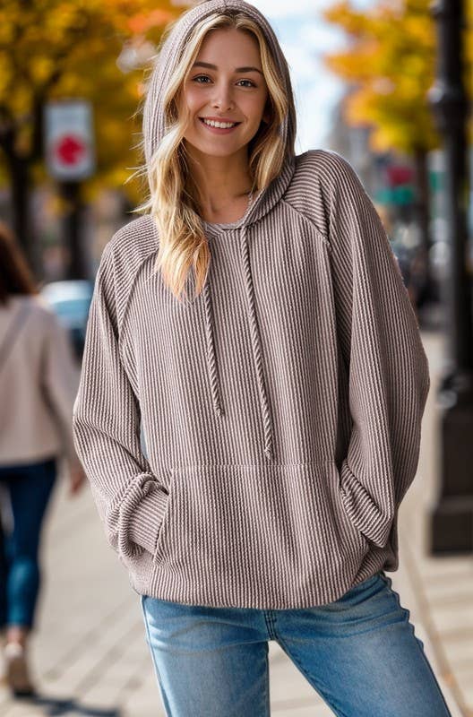 Coco ribbed Long Sleeve Hoodie Top