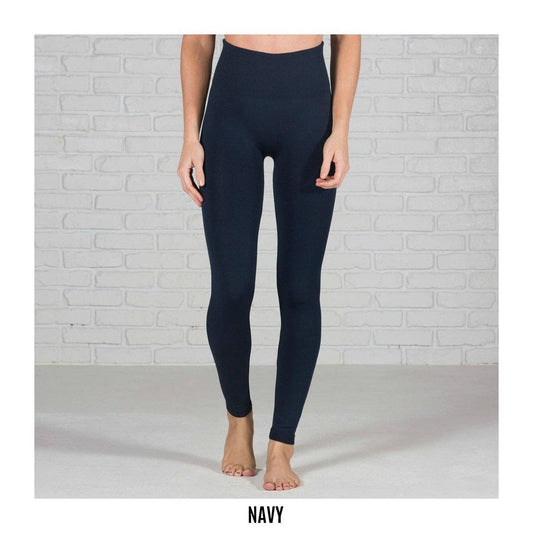 Navy Blue Tummy Control Fleece Lined Leggings One Size & Curvy