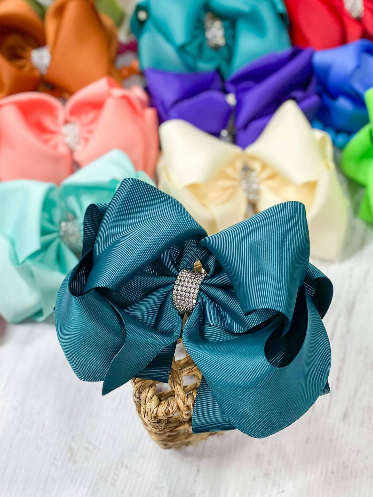 Texas Size Rhinestone Center Knot Hair Bows: Purple