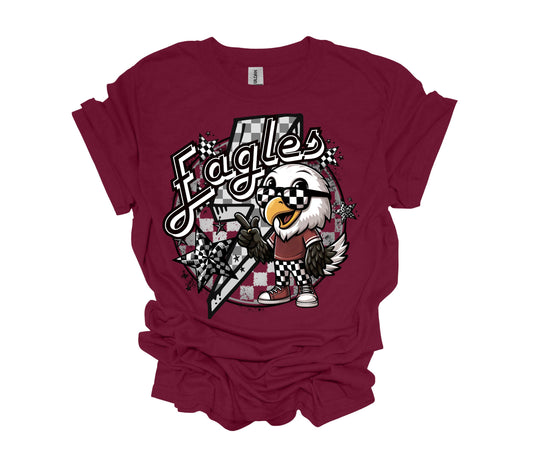 Trendy Checkered Eagles Graphic Tee on Maroon