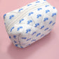 BLUE BOW QUILTED COTTON BOW COSMETIC POUCH BAG