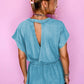 Blue mineral wash open back romper