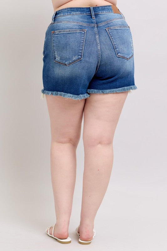 Judy Blue Plus 2 Button Distressed Dad Shorts