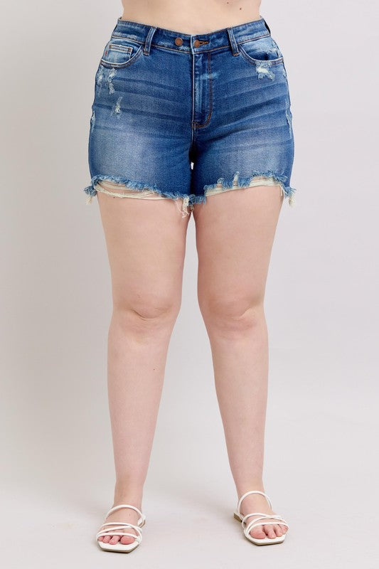 Judy Blue Plus 2 Button Distressed Dad Shorts