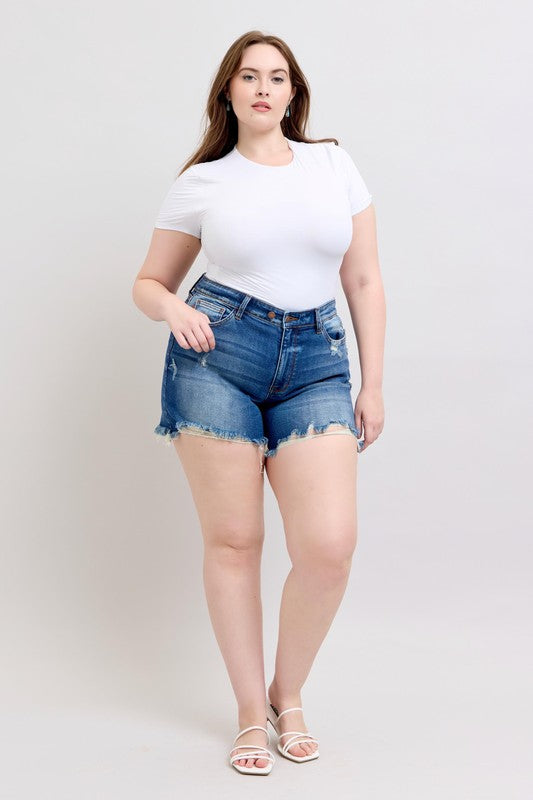 Judy Blue Plus 2 Button Distressed Dad Shorts