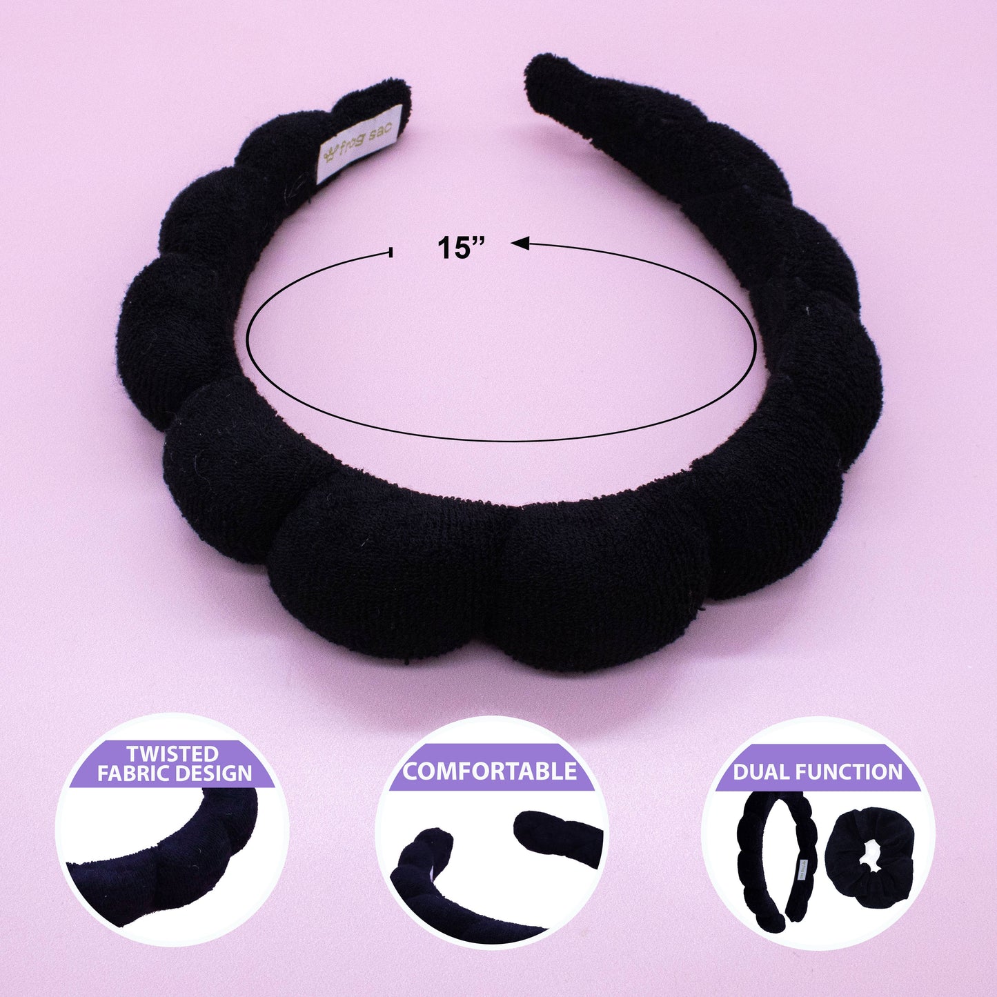 Puffy Terry Cloth Padded Spa Headband with Scrunchies - Multiple Colors
