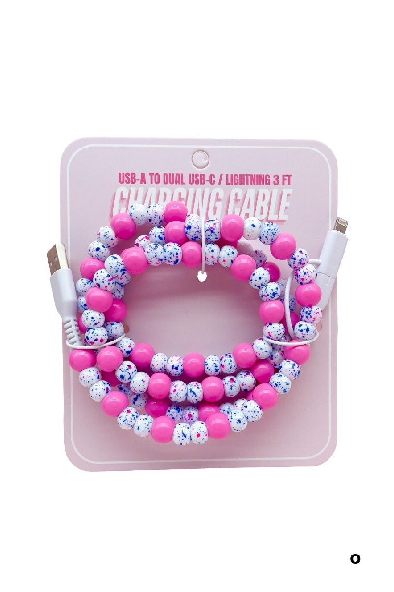 Beaded dual usb fast charging cable