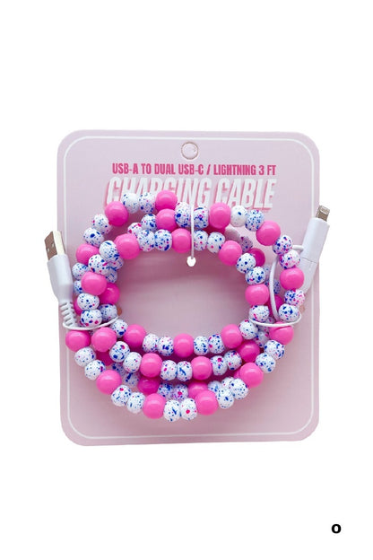 Beaded dual usb fast charging cable