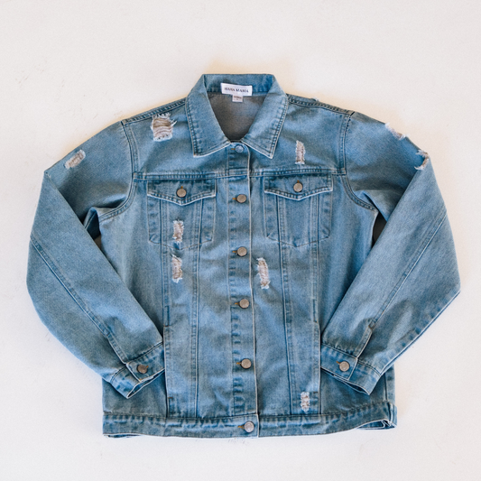 Distressed Women's Denim Jean Jacket