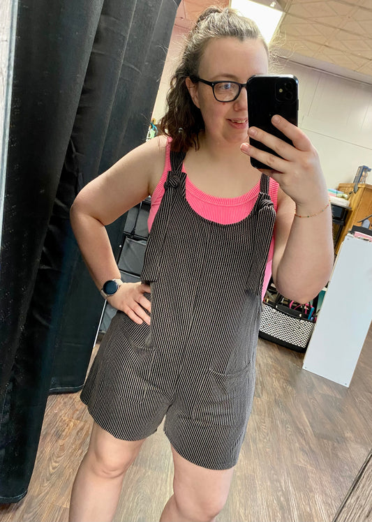 Gray Sleeveless Twisted Strip Knit Jumpsuit