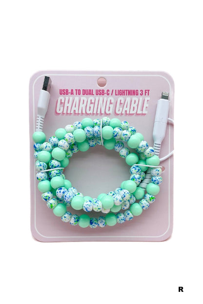 Beaded dual usb fast charging cable
