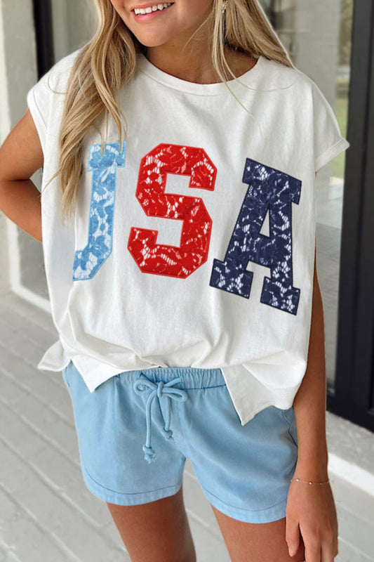 USA Faux Lace Printed Graphic Tee