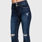 Petite Dark Washed Distressed Flare Jeans
