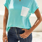 Light Blue Corded Knit Color Block Pocketed Crew Neck T Shirt