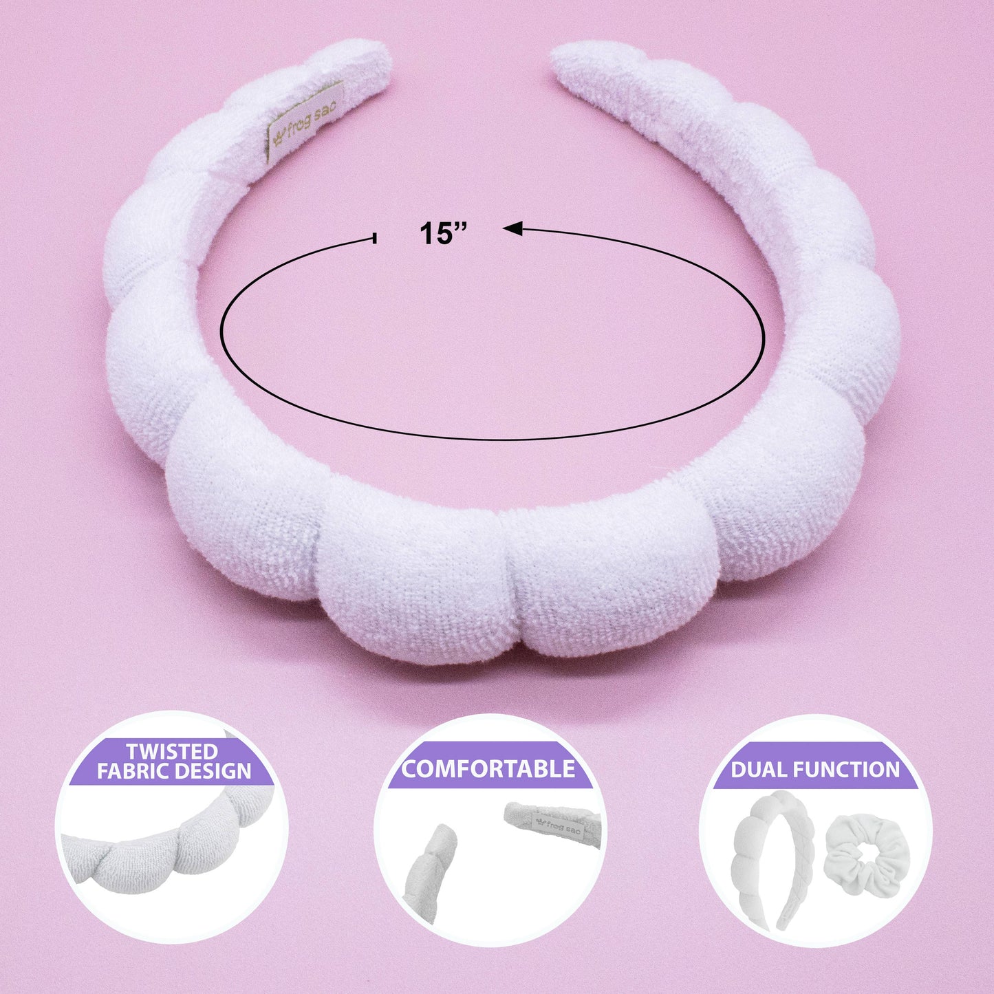 Puffy Terry Cloth Padded Spa Headband with Scrunchies - Multiple Colors