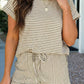 Brown Stripe Textured Knit Short 2pcs Set