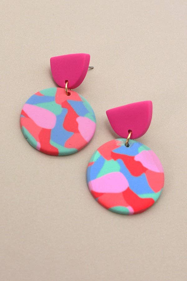 Pink Plaid Polymer Earrings