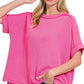 Fuchsia Plus Ribbed Cuff Sleeve Top