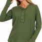 Army Green Long Sleeve Button Top with Thumb Holes