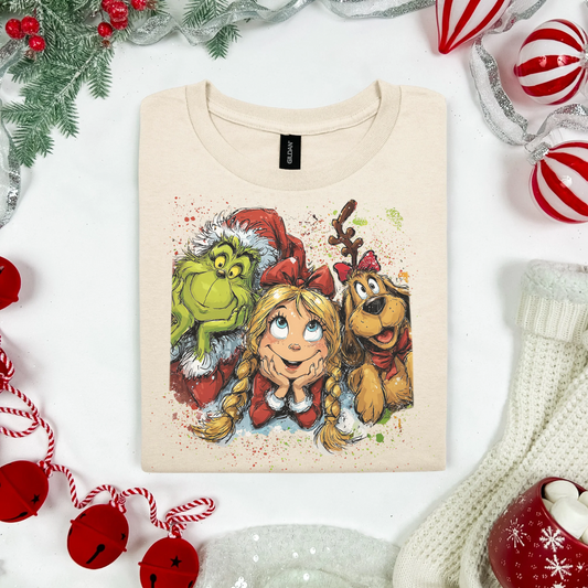 Doorbuster Grinch Cindy & Max Sand Graphic Tee
