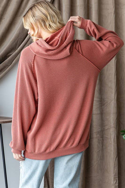 Cinnamon Long Sleeve Ribbed Hoodie Top