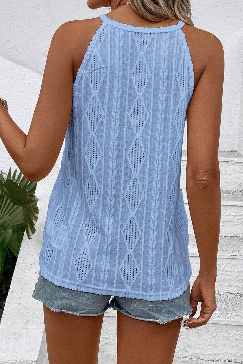 SKY BLUE JACQUARD CAMISOLE KNITTED TOP