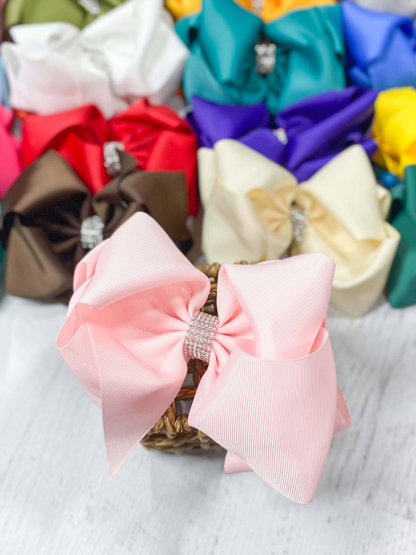 Texas Size Rhinestone Center Knot Hair Bows: Ivory