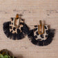 SHE'S FABULOUS BLACK FRINGE STUD LEOPARD EARRINGS