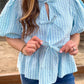 Sky Blue Babydoll Top with Ties & Puff Sleeves