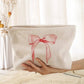 TRAVEL CHECKER BOW COSMETIC MAKEUP POUCH BAG | 40P551: Pink