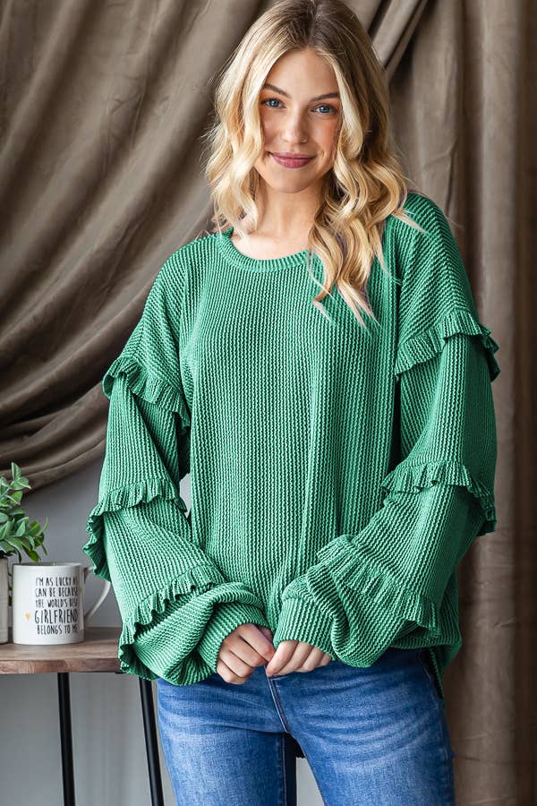 Coral Ruffle Sleeve Long Sleeve Top