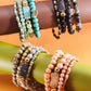 PEACH DRUZY WOOD NATURAL BEAD 4 ROW STRETCH BRACELET SET