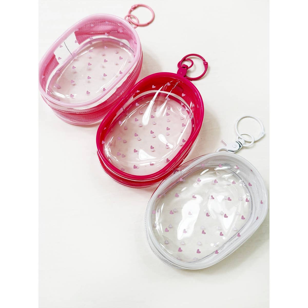 Pink Tone See Through Heart Printed Pouch