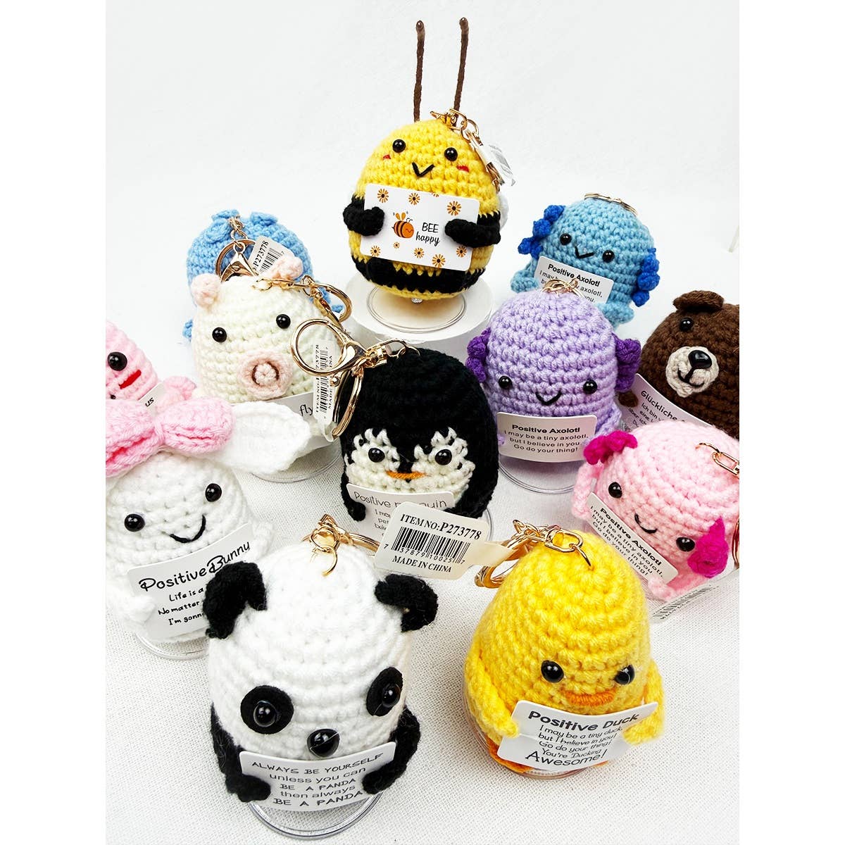 Positive Animal Crochet Keychain