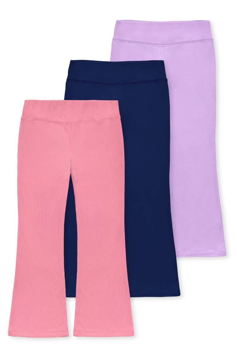 Girls 3pc/Pack Cozy Flare Legging Set: Navy/Dusty Pink/Lilac