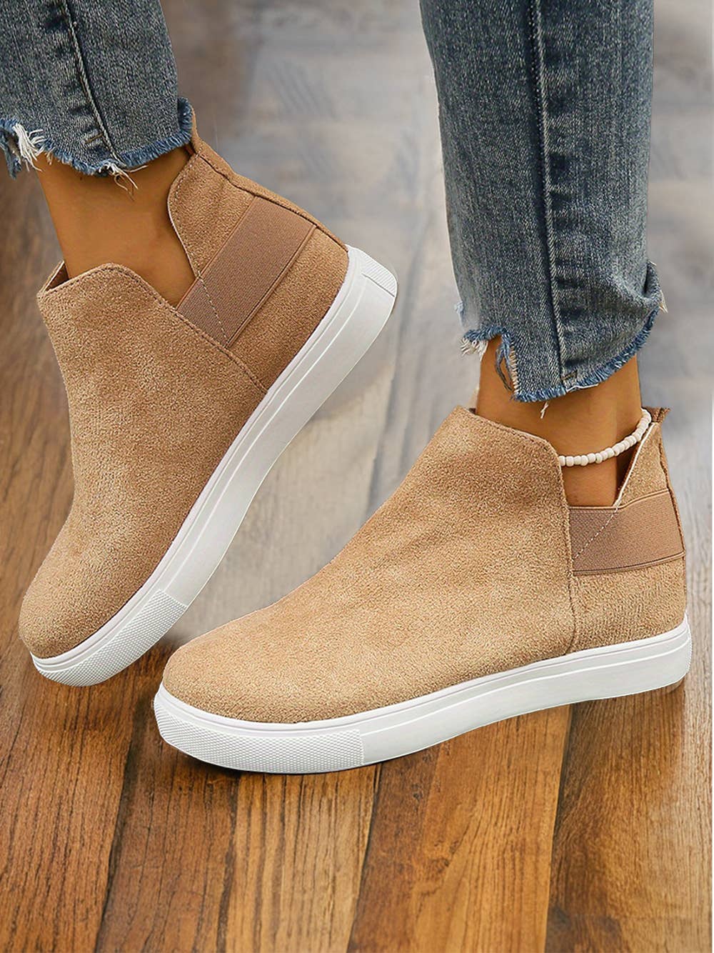 High Top Slip-on Casual Sneakers: Camel