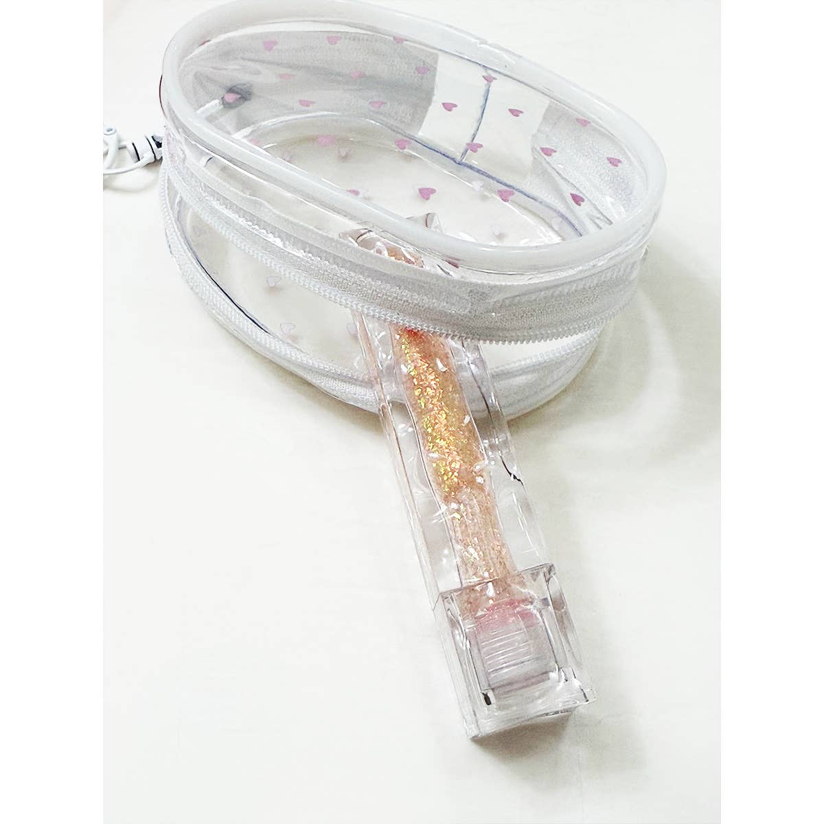 Pink Tone See Through Heart Printed Pouch