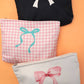 TRAVEL CHECKER BOW COSMETIC MAKEUP POUCH BAG | 40P551: Pink