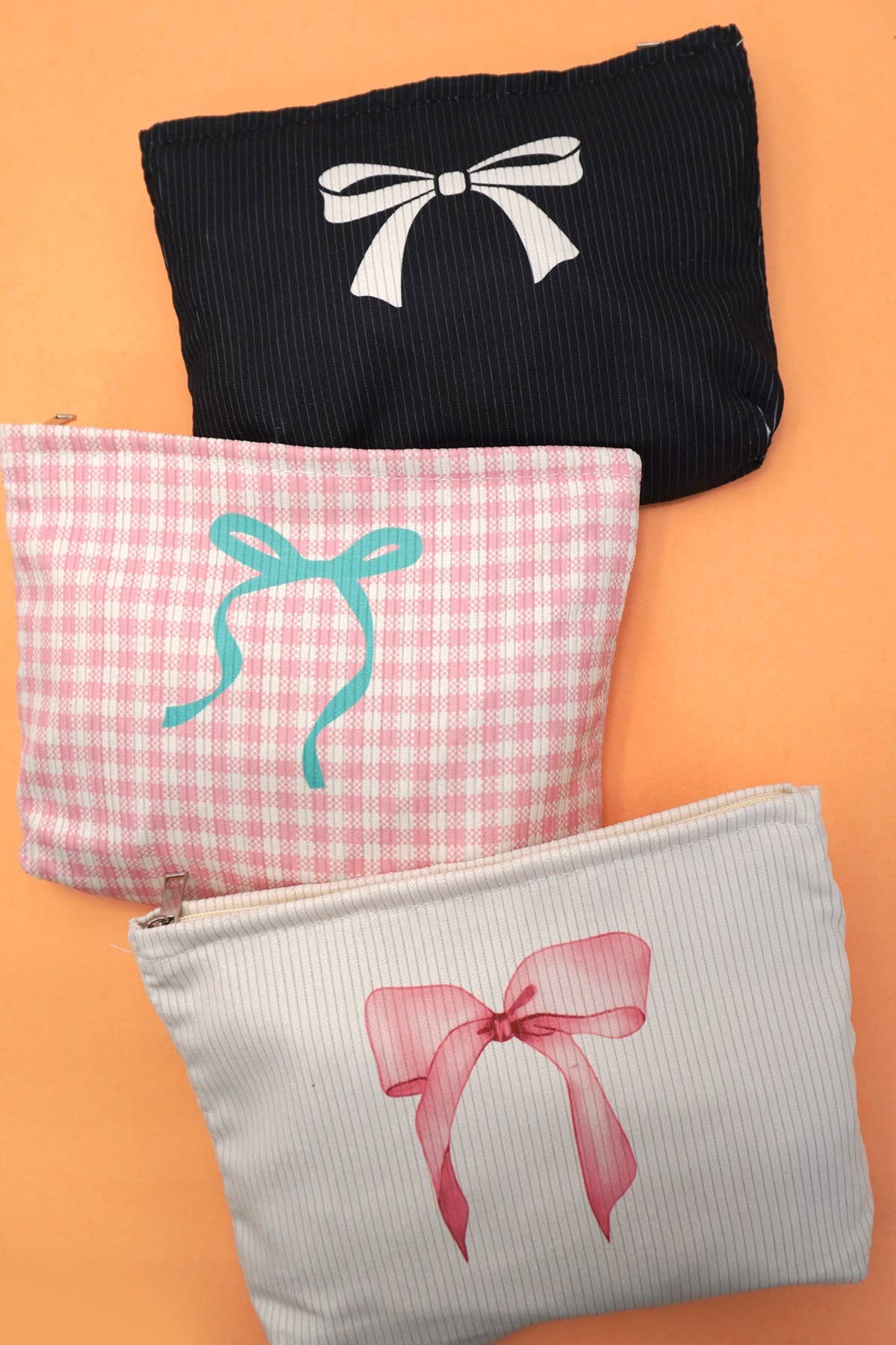 TRAVEL CHECKER BOW COSMETIC MAKEUP POUCH BAG | 40P551: Pink
