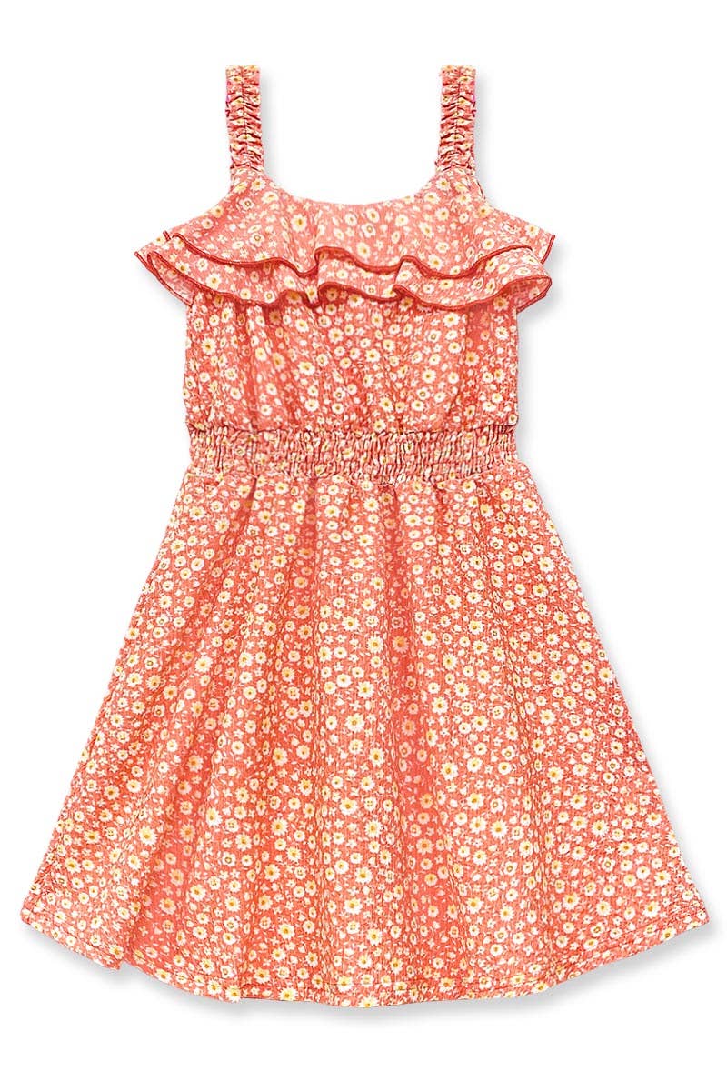 Toddlers Salmon Floral Dress w/ Smocking Waist
