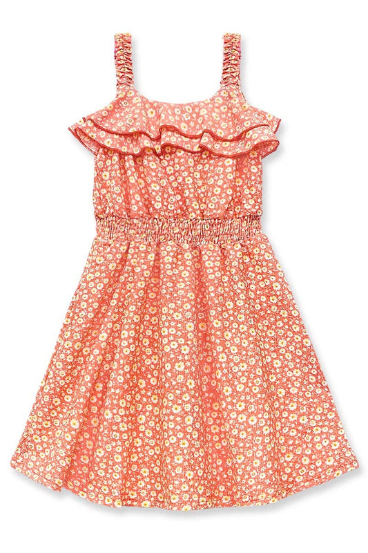 Toddlers Salmon Floral Dress w/ Smocking Waist